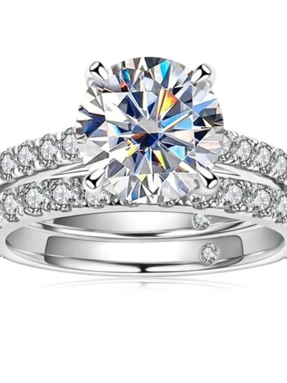 #Certified 4.14ct. t.w. Moissanite Diamond Wedding Ring Set  NEW